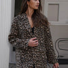 Vintage Leopard Women's Jacket Suit Casual Turndown Collar Women Coat Fashion V-neck Long Sleeve Jackets Autumn New Coats