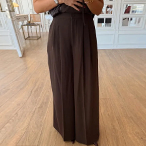 Lace Up Irregular Top Pants Suits Women Elegant V-neck Short Sleeve Belt Slim Tops High Waist Wide Leg Trousers Chic Ladies Sets