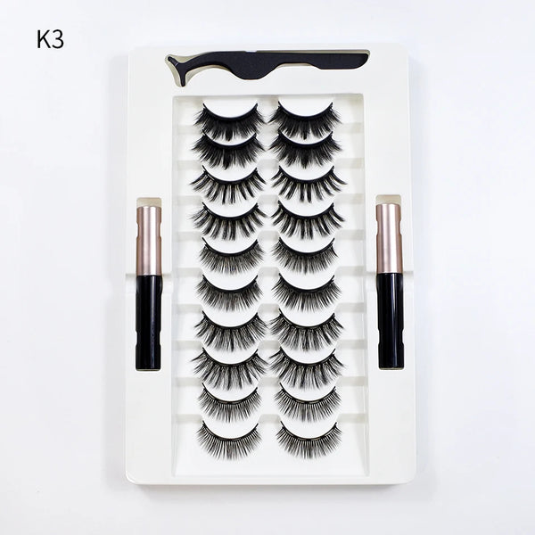 10Pairs Magnet False Eyelashes Reusable Magnetic Eyelashes With Eyeliner and Tweezers Natural Look Fake Eyelashes