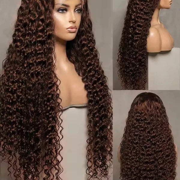 34 30 Inch Chocolate Brown Deep Wave Lace Front Wigs Human Hair #4 Colored 13x4 Hd Curly Lace Frontal Wigs Pre Plucked