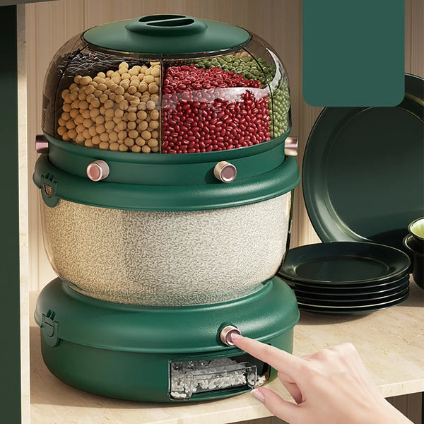 9kg Rotatable Cereal Container For Bulk Rice Barrels Containers Sealed Insectproof Tank Grain Dispenser Kitchen Storage Box