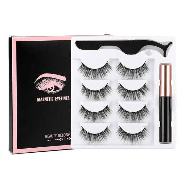 1/3/4 Pairs Magnetic Eyelashes Kit Waterproof Liquid Eyeliner Tweezers Soft Faux Cils Fluffy False Eyelashes Makeup Set Tool Hot