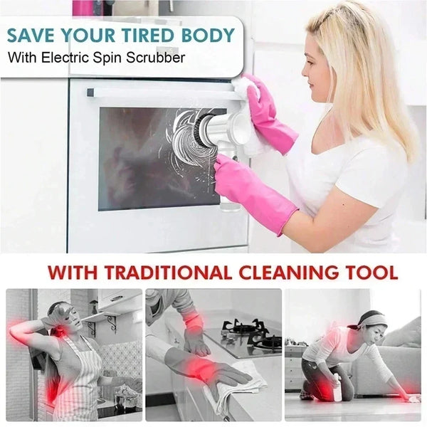 Cordless Electric Spin Scrubber with 5 Replaceable Brush Heads Rechargeable Waterproof Power Cleaning Brush for Bathroom Kitchen