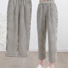 Women's Casual Vertical Striped Comfortable Breathable Elastic Waist Belted Daily Wear Casual Tapered Crop Pants With Pockets