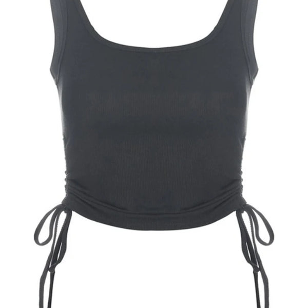 Ruched Sleeveless Tank Tops Tees Women Solid Casual Fashion Crop Top Ladies High Street Tie Up Croptop Summer Fitness