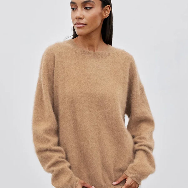 Blubelle Women's Autumn Winter Solid Color Knit Sweater O-Neck Long Sleeve Loose Fit Casual Relaxed Fashion Pullovers