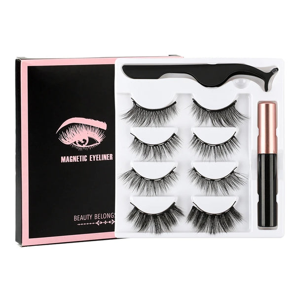 1/3/4 Pairs Magnetic Eyelashes Kit Waterproof Liquid Eyeliner Tweezers Soft Faux Cils Fluffy False Eyelashes Makeup Set Tool Hot
