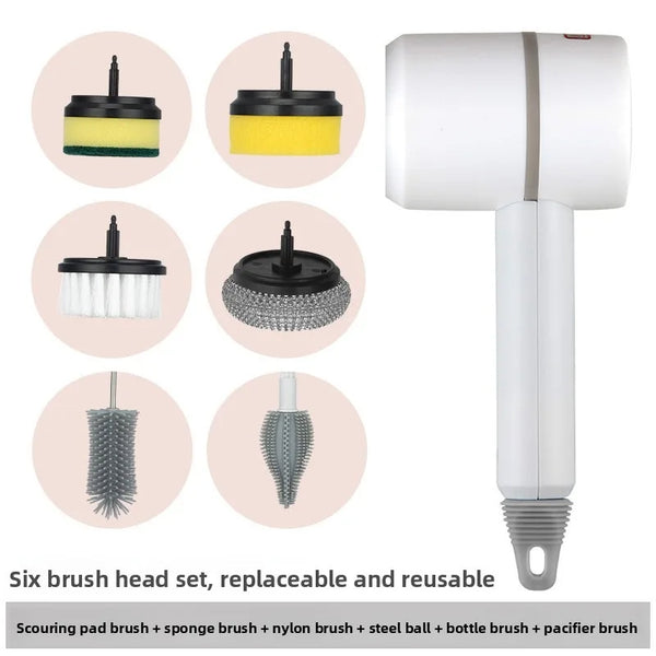 cleaning brush Electric household bottle brush Long handle can replace head change Kitchen dishwashing brush Bathroom brush Shoe