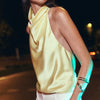 Women Backless Halter Crop Top Solid Satin Standup collar Slip Tank Top Casual Office Ladies Off Shoulder Evening Party Vests