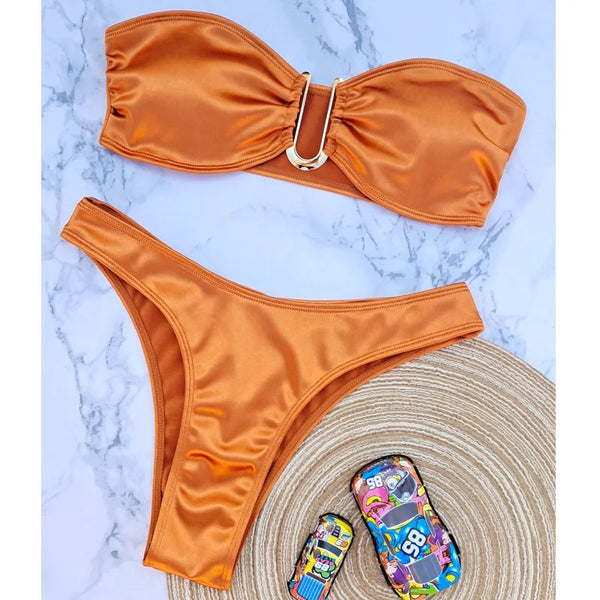 Bandeau Bikini Swimsuit Women 2026 Two-piece Swimwear Thong Bikinis Sets Female Bathing Suit Push Up Monokini Beach Wear Biquini