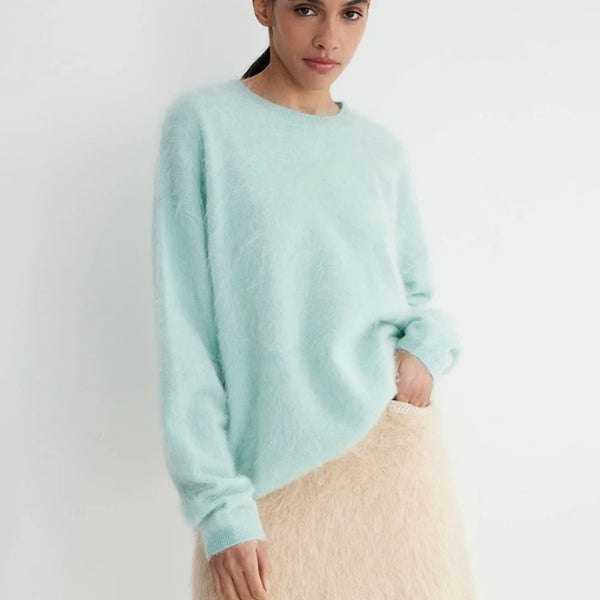 Blubelle Women's Autumn Winter Solid Color Knit Sweater O-Neck Long Sleeve Loose Fit Casual Relaxed Fashion Pullovers
