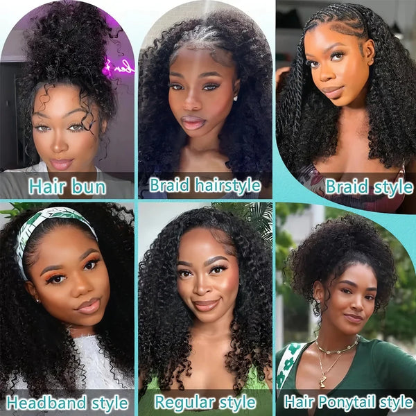 250% Density Glueless Wigs Human Hair Burmese Curly Wig Upgrade 3 IN 1 Half Wig With Drawstring Seamless Clip Ins Flip Over