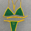 Women's Brasil Flag Print Bikini Set, Halter Triangle Top + Tanga Bottom, Brazilian Flag Two-Piece Swimwear, Y2K Beachwear