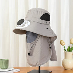 Men Fan Hat With Solar Panel Wide-Brimmed Shawl Fishing Hat Solar USB Charging UV-Protection Outdoor Hat
