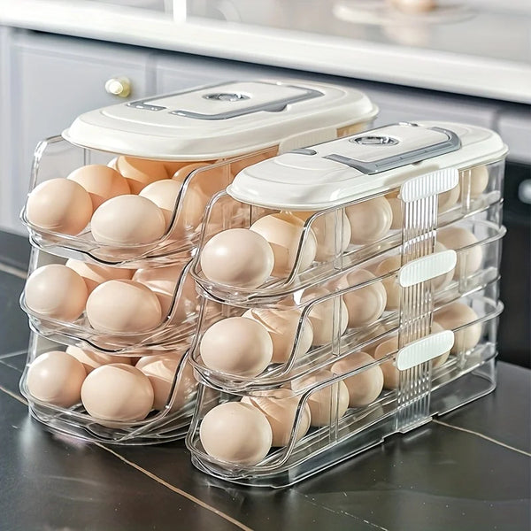 Multi-layer Fridge Egg Storage Box Shelf Automatic Rolling Eggs Holder Rack Ladder Style Refrigerator Eggs Dispenser Organizer