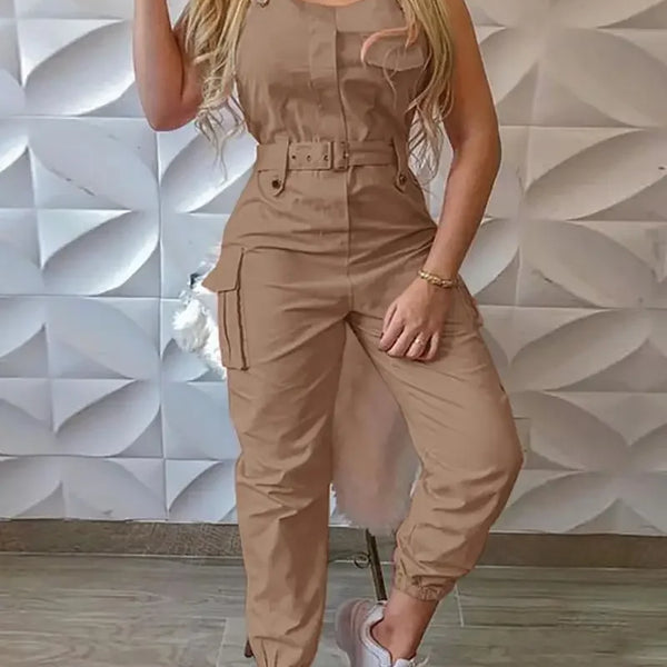 Fashion Strap Jumpsuit Women Loose Dungarees Long Rompers Summer Solid Pockets Cargo Pants Female Casual Work Out Playsuits