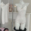 Women Sexy  Floral Print Bodysuit Lace Trim Sleeveless Slim Fit Leotard Summer Jumpsuit Romper Sexy Underwear Nightwear Lingerie