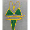 Women's Brasil Flag Print Bikini Set, Halter Triangle Top + Tanga Bottom, Brazilian Flag Two-Piece Swimwear, Y2K Beachwear