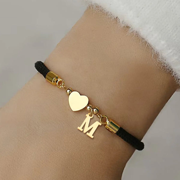 Initial-Herz-Anhänger-Armband, modischer All-Match-Schmuck für Frauen, retro verstellbares Seilarmband für den täglichen Gebrauch