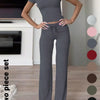 Women'S Basic Solid Short Sleeve Two-Piece Set, Casual round Neck Crop Tee & Drawstring High Waist Trousers for Daily Wear, Ladies Summer Clothes, Womenswear