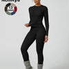 Two-Piece Set Women'S Patchwork High Elastic Soft round Neck Flat Shoulder Long Sleeve Slim Fit Beautiful Hip Tight Pants Yoga Clothes Suit Workout Running Clothes Four Seasons Outdoor Running Cycling Hiking Walking Shopping Fashion Suit Gym
