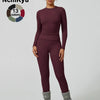 Two-Piece Set Women'S Patchwork High Elastic Soft round Neck Flat Shoulder Long Sleeve Slim Fit Beautiful Hip Tight Pants Yoga Clothes Suit Workout Running Clothes Four Seasons Outdoor Running Cycling Hiking Walking Shopping Fashion Suit Gym