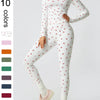Two-Piece Set Women'S Patchwork High Elastic Soft round Neck Flat Shoulder Long Sleeve Slim Fit Beautiful Hip Tight Pants Yoga Clothes Suit Workout Running Clothes Four Seasons Outdoor Running Cycling Hiking Walking Shopping Fashion Suit Gym