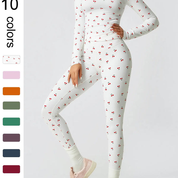 Two-Piece Set Women'S Patchwork High Elastic Soft round Neck Flat Shoulder Long Sleeve Slim Fit Beautiful Hip Tight Pants Yoga Clothes Suit Workout Running Clothes Four Seasons Outdoor Running Cycling Hiking Walking Shopping Fashion Suit Gym