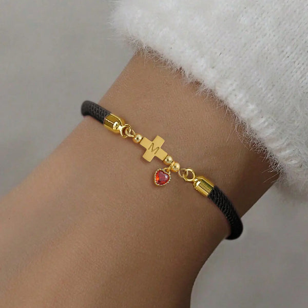Initial-Herz-Anhänger-Armband, modischer All-Match-Schmuck für Frauen, retro verstellbares Seilarmband für den täglichen Gebrauch